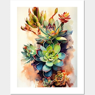 Succulents watercolor art Posters and Art